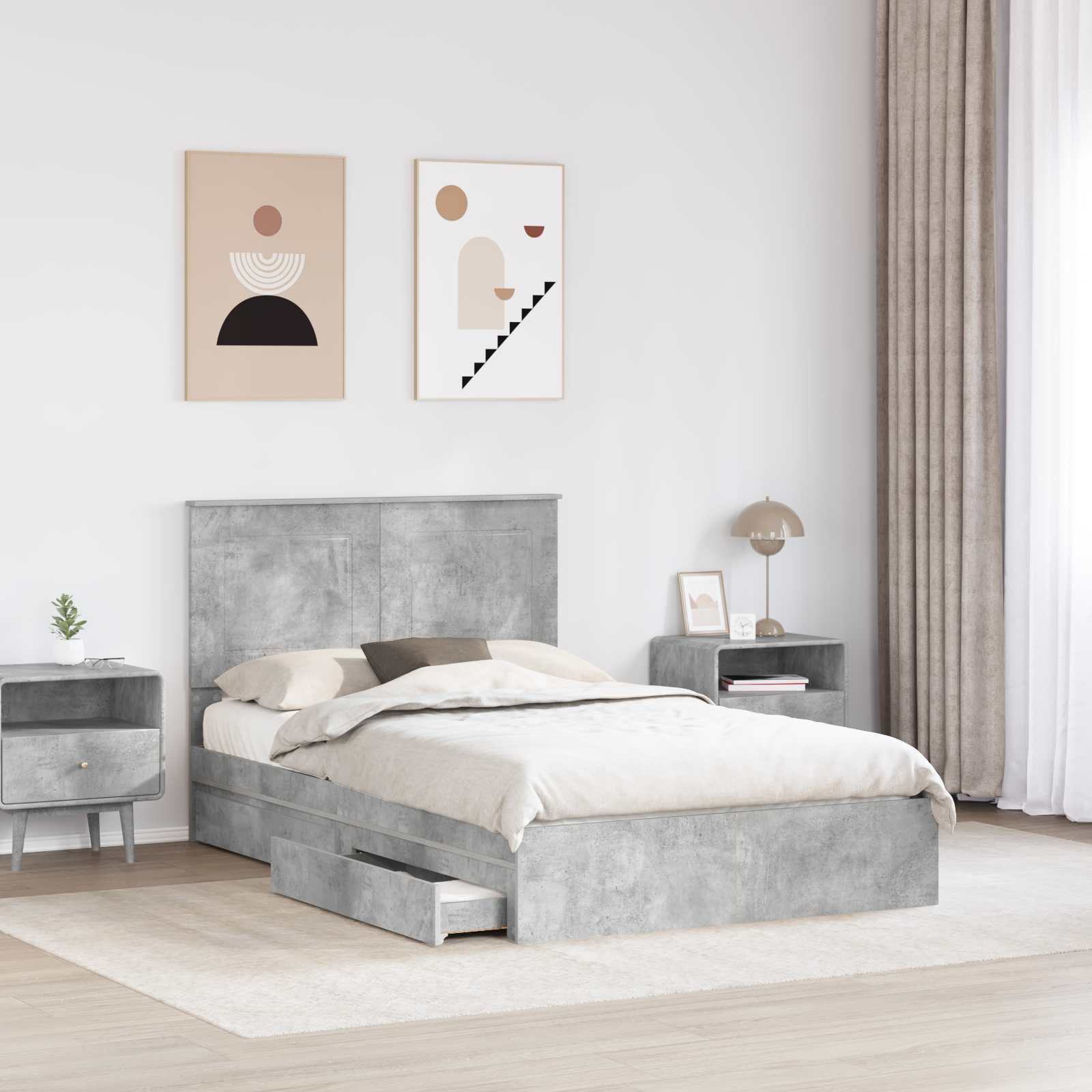 Bedframe met lade Beton Grijs 135 x 190 cm Bewerkt hout