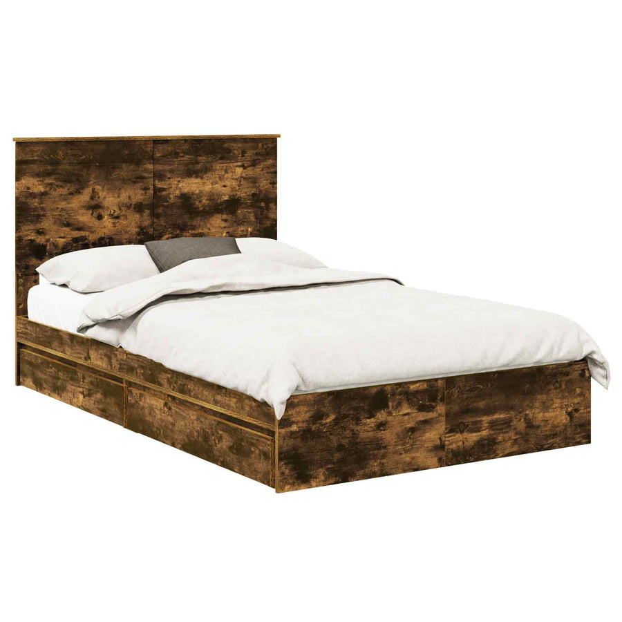 Bedframe met lade Gerookt eiken 135 x 190 cm Bewerkt hout