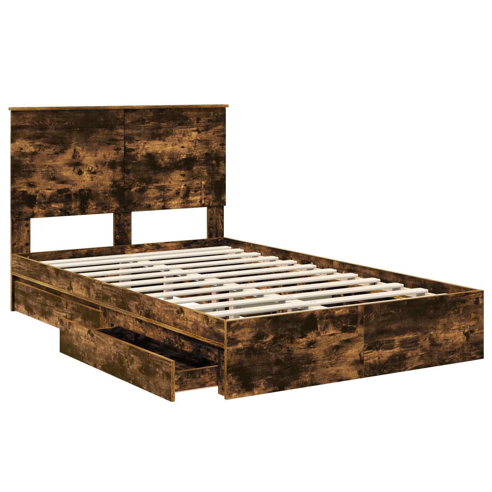 Bedframe met lade Gerookt eiken 135 x 190 cm Bewerkt hout