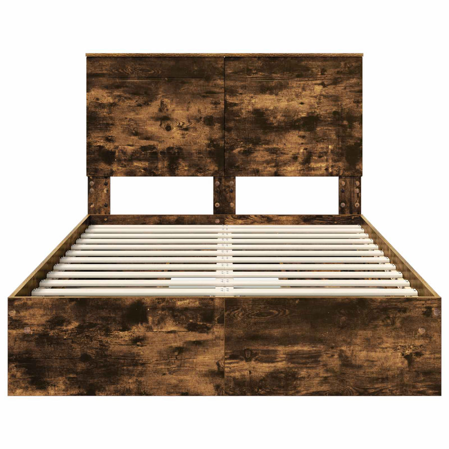 Bedframe met lade Gerookt eiken 135 x 190 cm Bewerkt hout