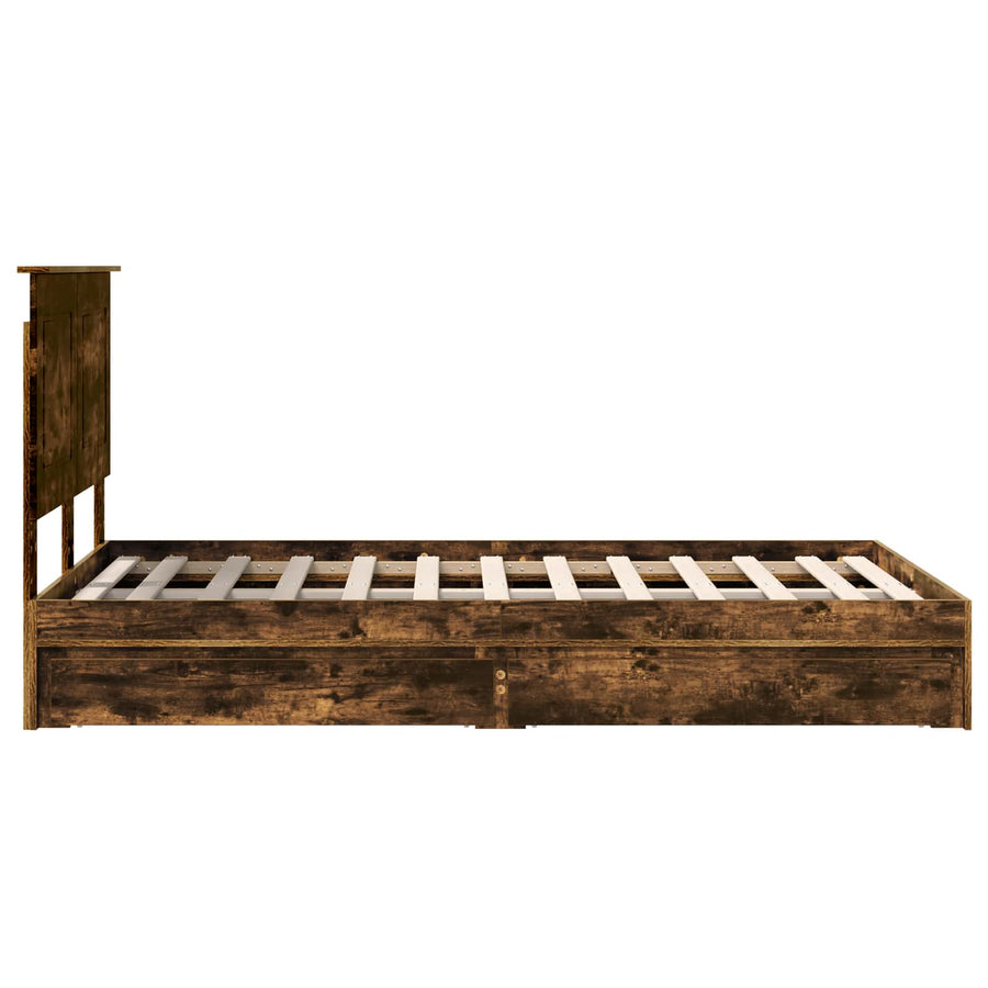Bedframe met lade Gerookt eiken 135 x 190 cm Bewerkt hout