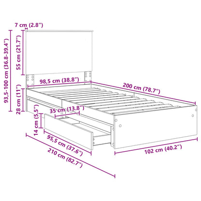 Bedframe met lade Sonoma Eiken 100 x 200 cm Bewerkt hout