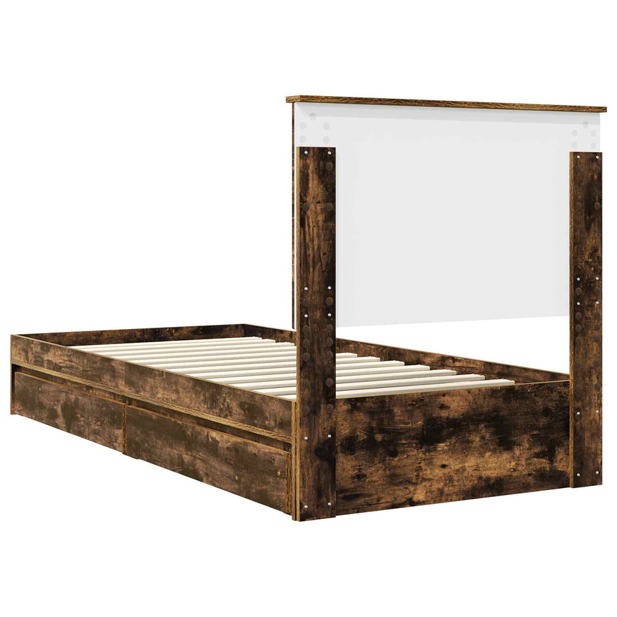 Bedframe met lade Gerookt eiken 100 x 200 cm Bewerkt hout