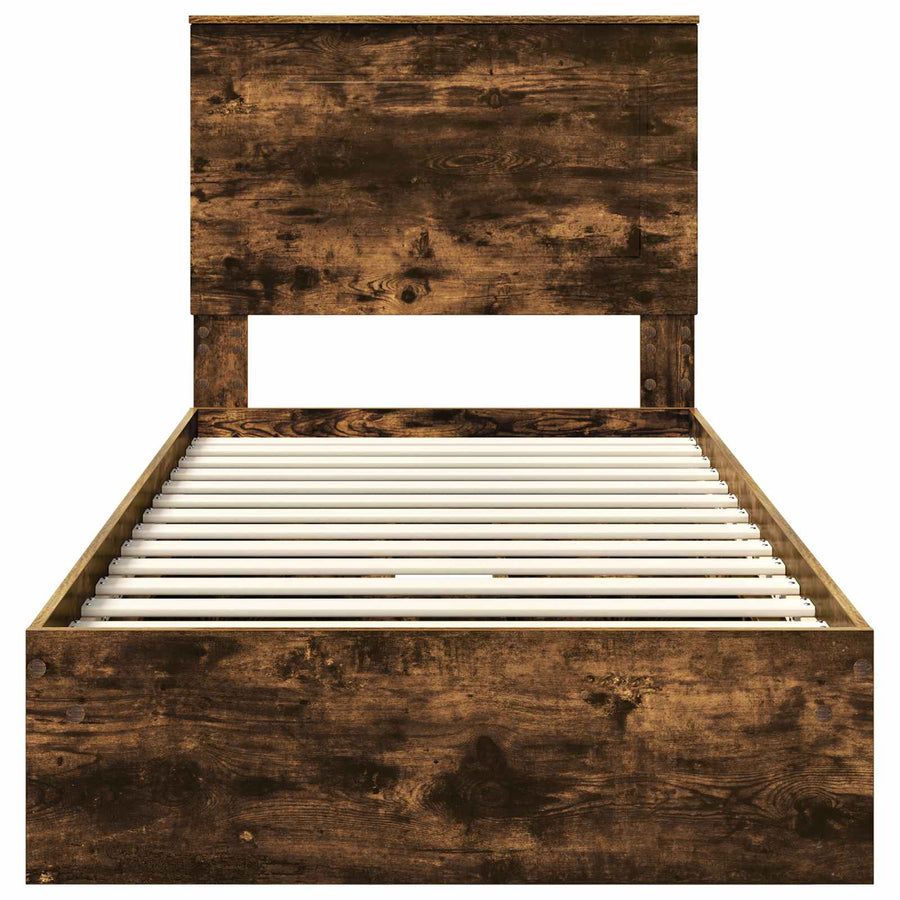 Bedframe met lade Gerookt eiken 100 x 200 cm Bewerkt hout