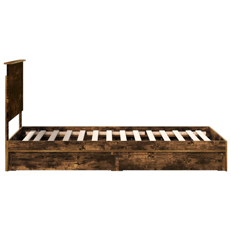 Bedframe met lade Gerookt eiken 100 x 200 cm Bewerkt hout