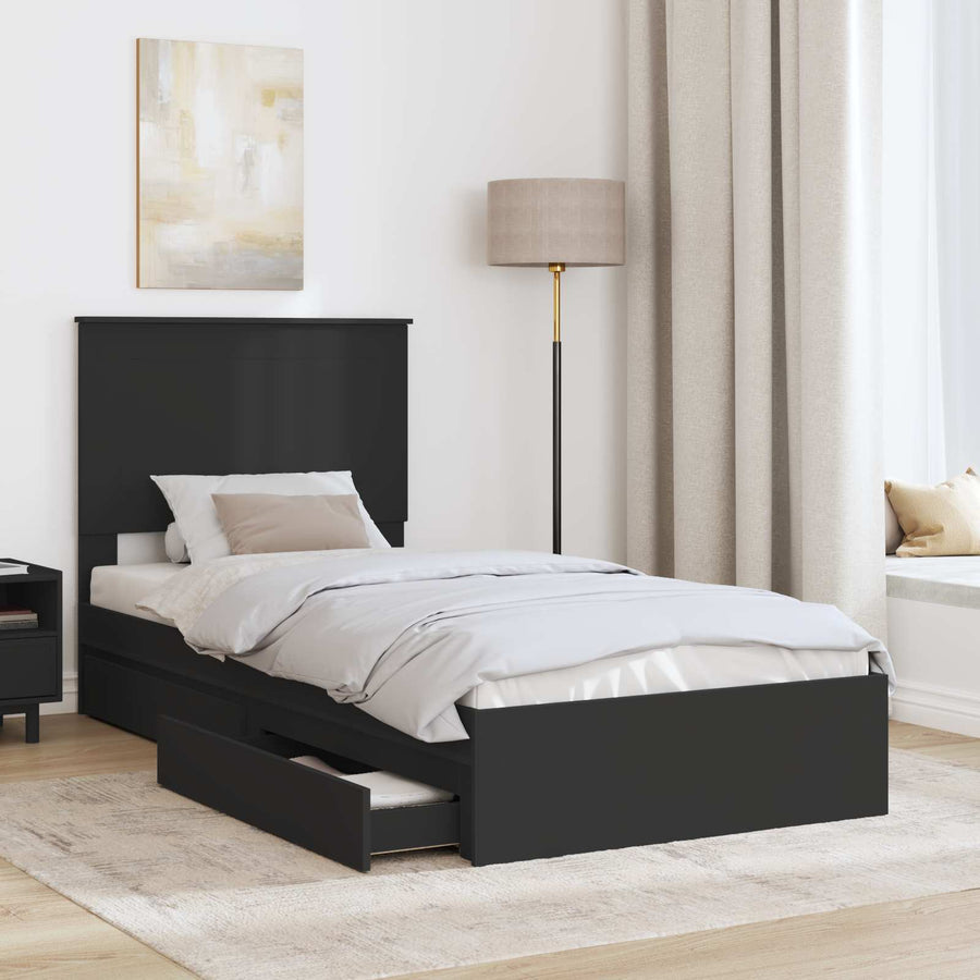 Bedframe met lade met hoofdeinde Zwart 90 x 190 cm Bewerkt hout
