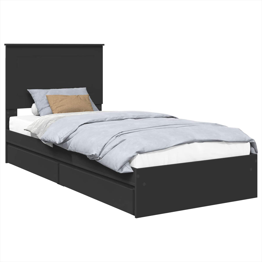 Bedframe met lade met hoofdeinde Zwart 90 x 190 cm Bewerkt hout