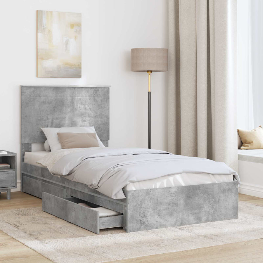 Bedframe met lade Beton Grijs 90 x 190 cm Bewerkt hout