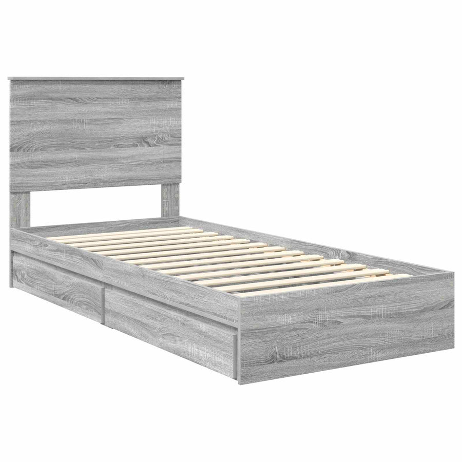 Bedframe met lade Grijs Sonoma 90 x 190 cm Bewerkt hout