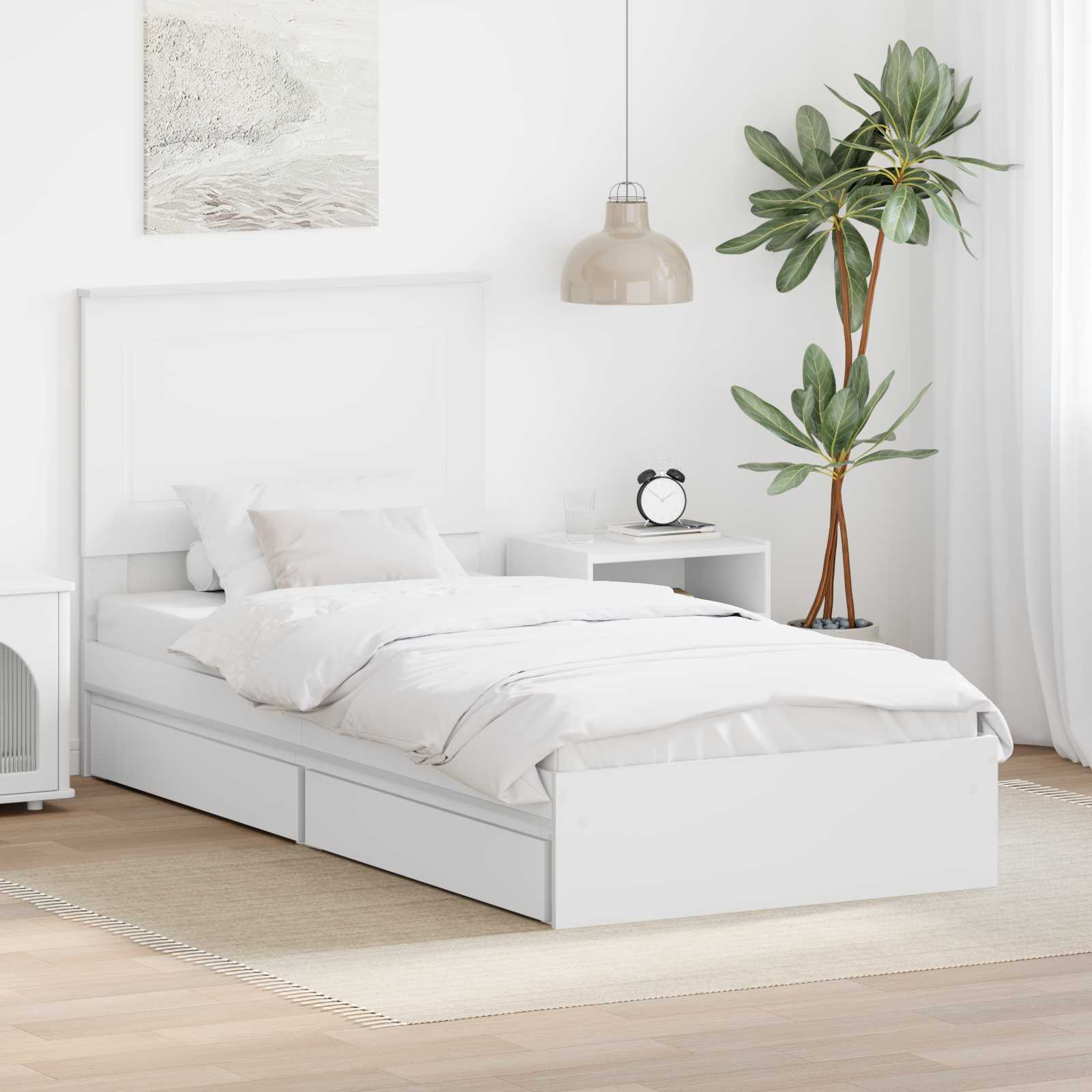Bedframe met lade met hoofdeinde Wit 90 x 200 cm Bewerkt hout