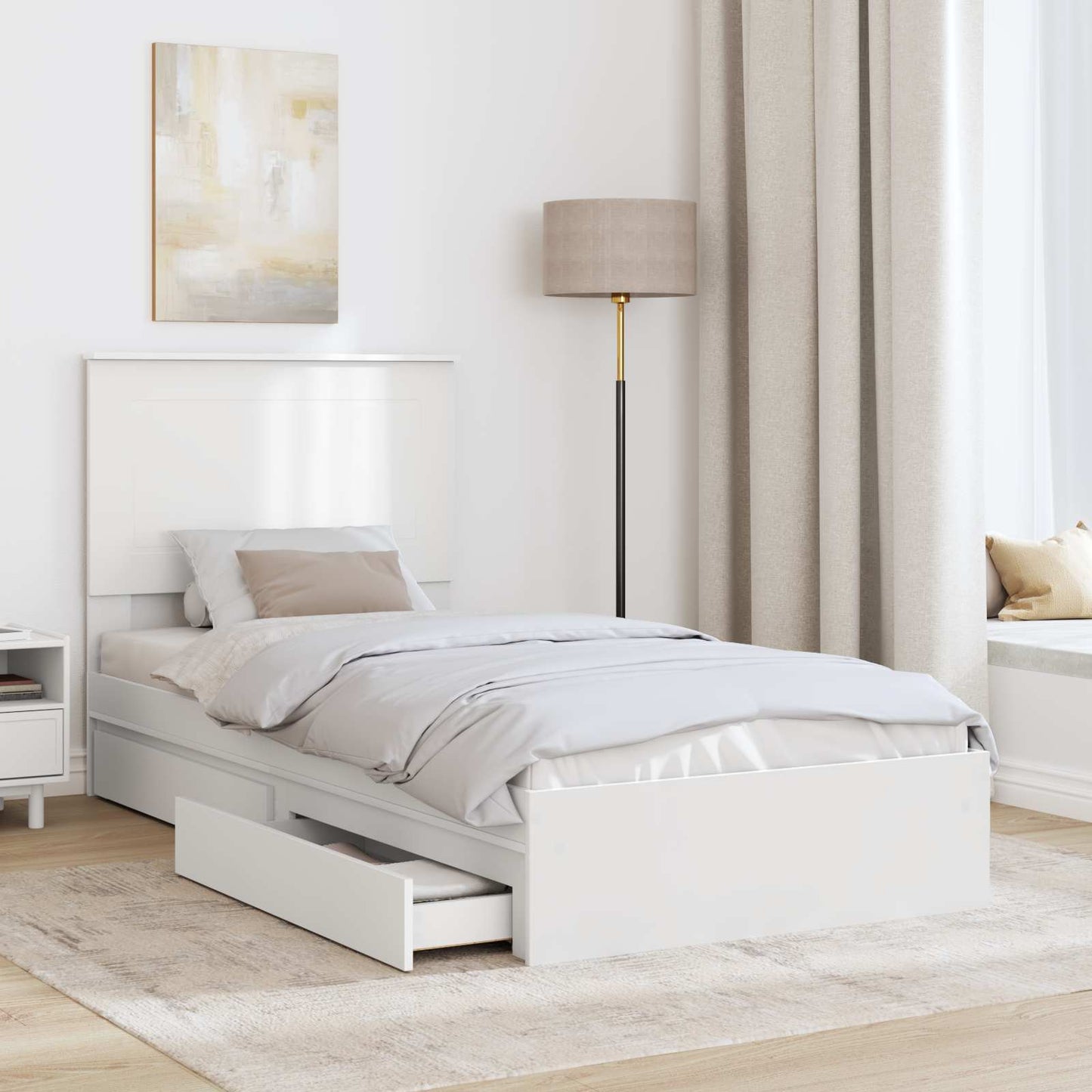Bedframe met lade met hoofdeinde Wit 90 x 200 cm Bewerkt hout
