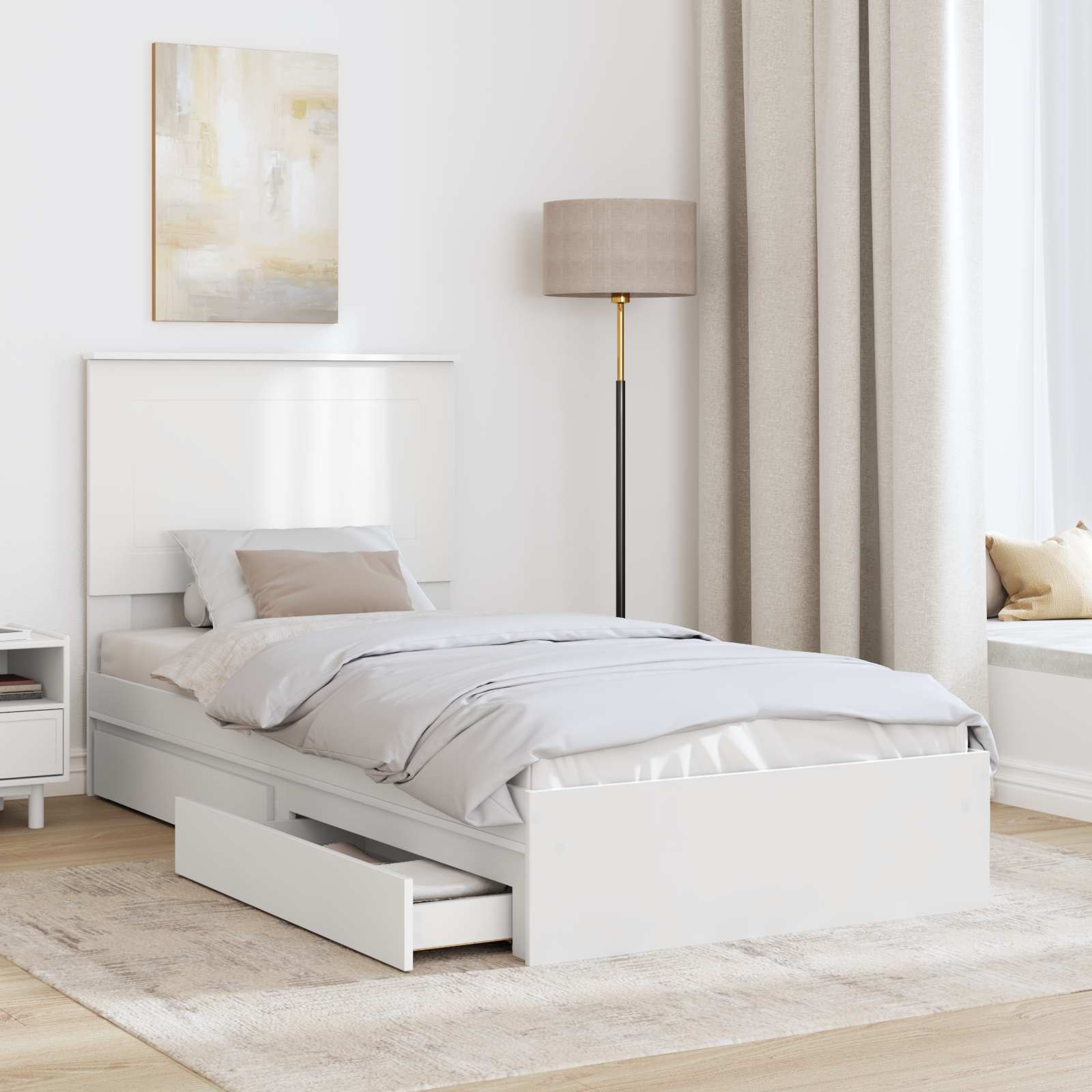 Bedframe met lade met hoofdeinde Wit 90 x 200 cm Bewerkt hout