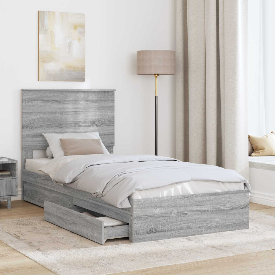 Bedframe met lade Grijs Sonoma 90 x 200 cm Bewerkt hout