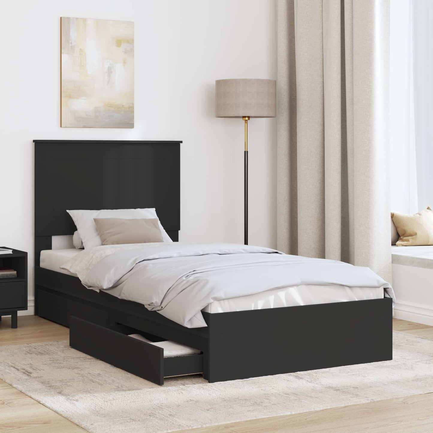 Bedframe met lade met hoofdeinde Zwart 75 x 190 cm Bewerkt hout