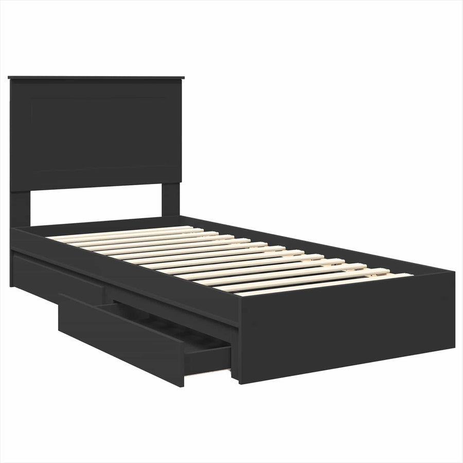 Bedframe met lade met hoofdeinde Zwart 75 x 190 cm Bewerkt hout