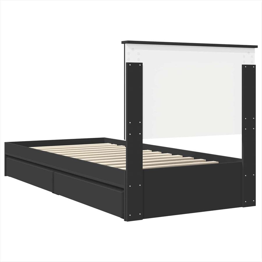 Bedframe met lade met hoofdeinde Zwart 75 x 190 cm Bewerkt hout
