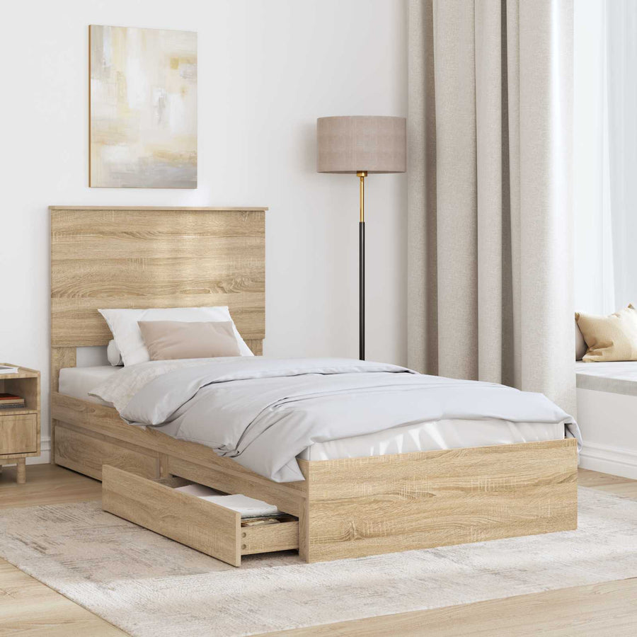 Bedframe met lade Sonoma Eiken 75 x 190 cm Bewerkt hout