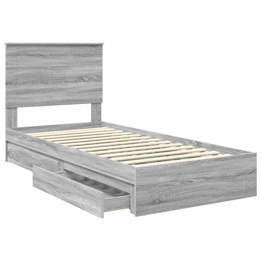 Bedframe met lade Grijs Sonoma 75 x 190 cm Bewerkt hout