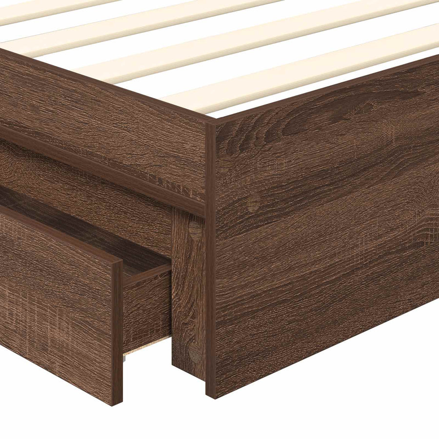 Bedframe met lade Bruin Eiken 75 x 190 cm Bewerkt hout