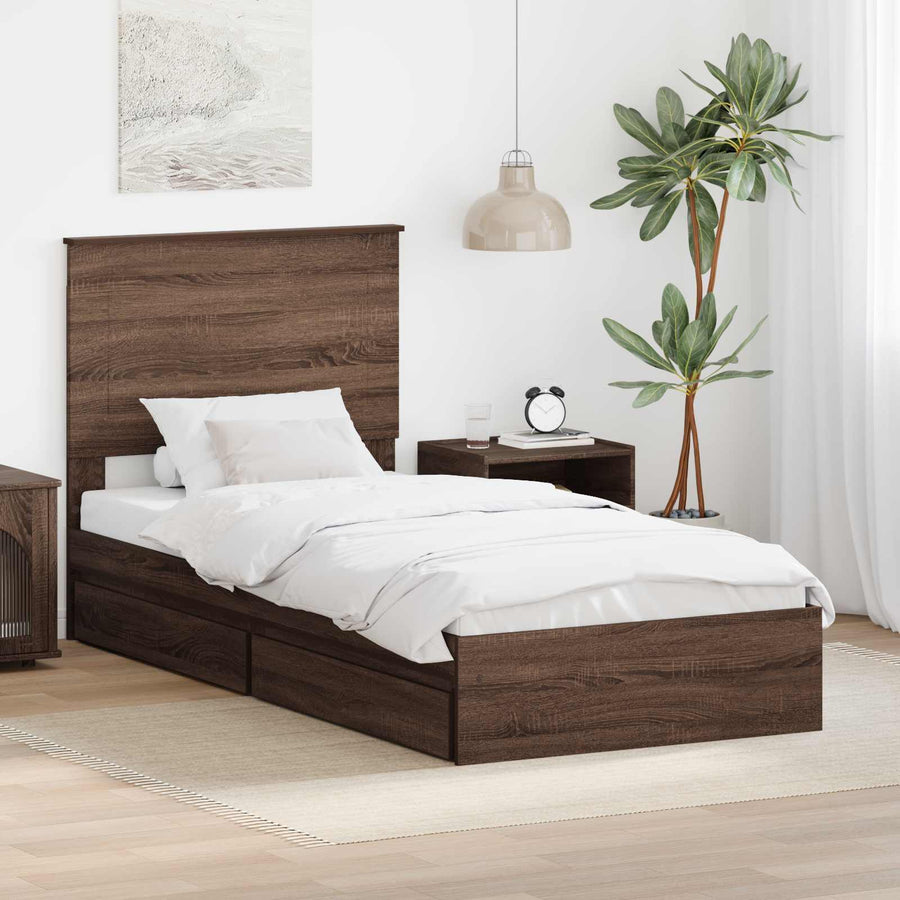 Bedframe met lade Bruin Eiken 75 x 190 cm Bewerkt hout