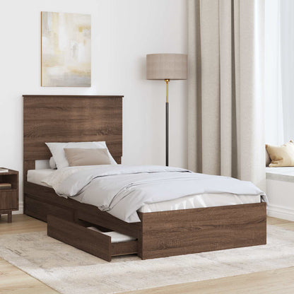 Bedframe met lade Bruin Eiken 75 x 190 cm Bewerkt hout