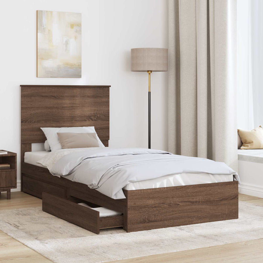 Bedframe met lade Bruin Eiken 75 x 190 cm Bewerkt hout