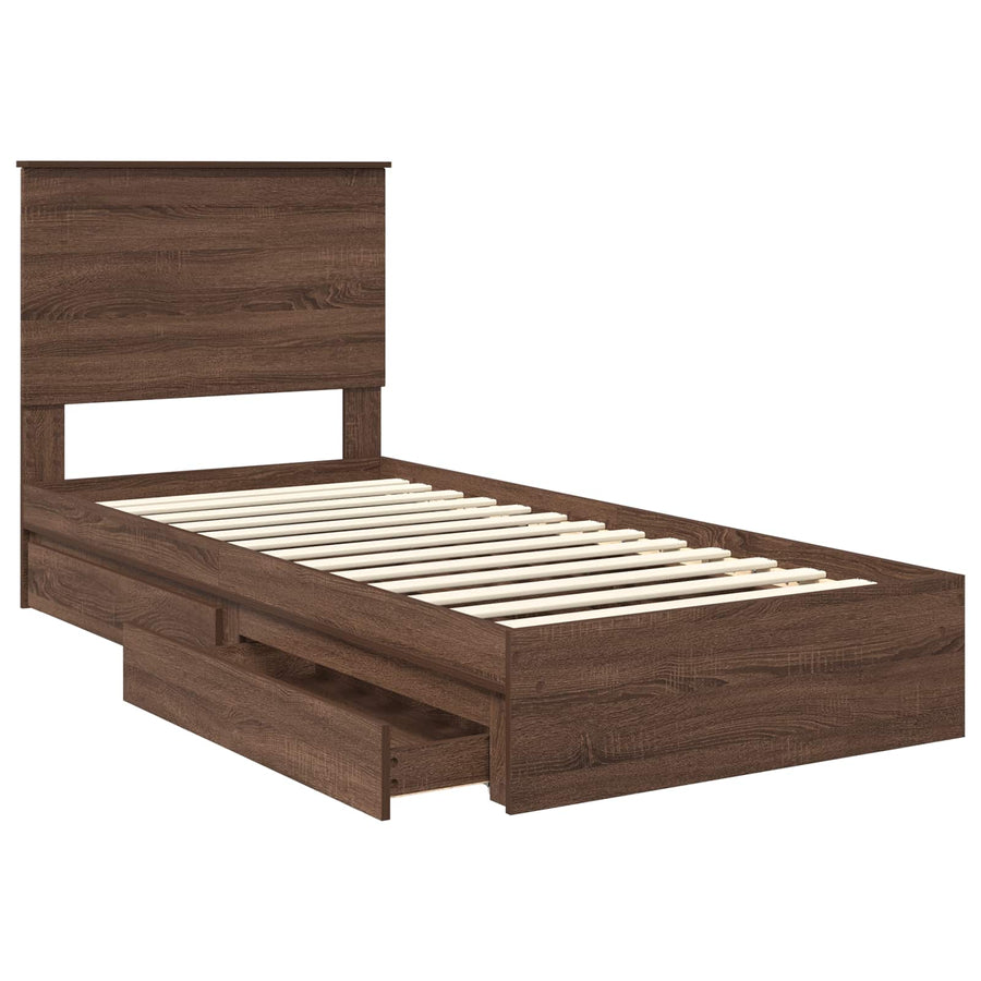 Bedframe met lade Bruin Eiken 75 x 190 cm Bewerkt hout
