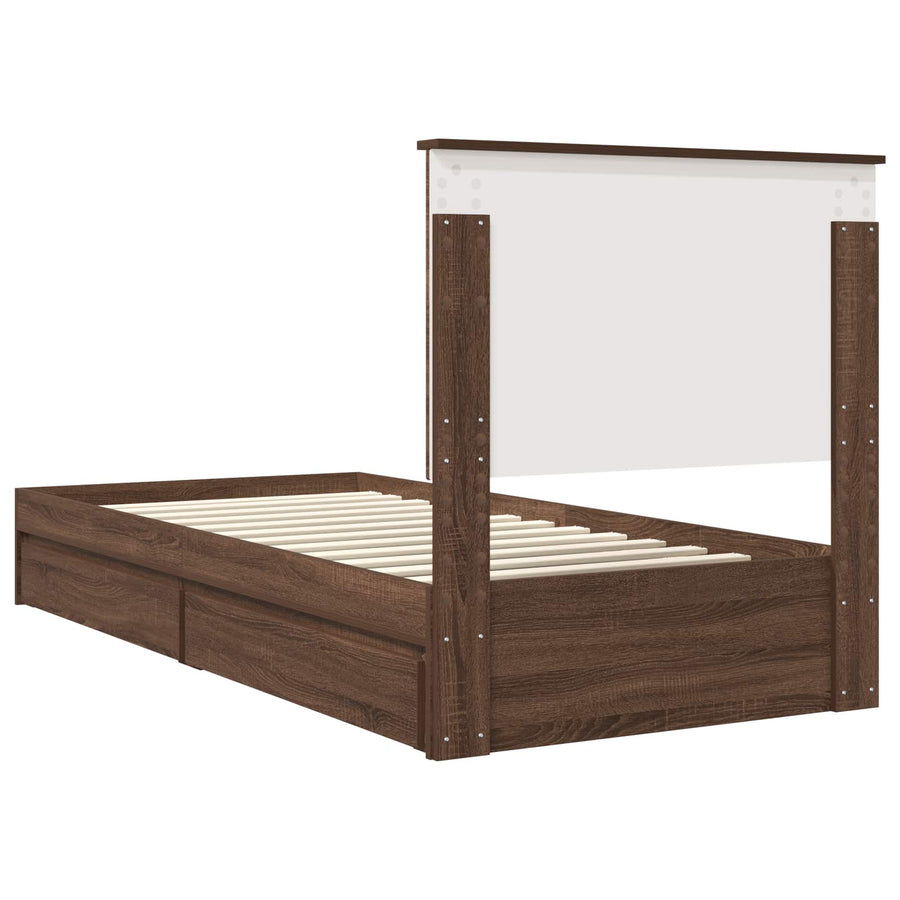 Bedframe met lade Bruin Eiken 75 x 190 cm Bewerkt hout