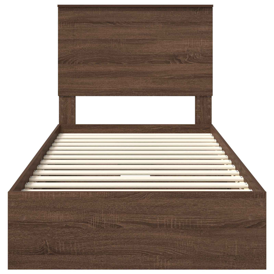 Bedframe met lade Bruin Eiken 75 x 190 cm Bewerkt hout