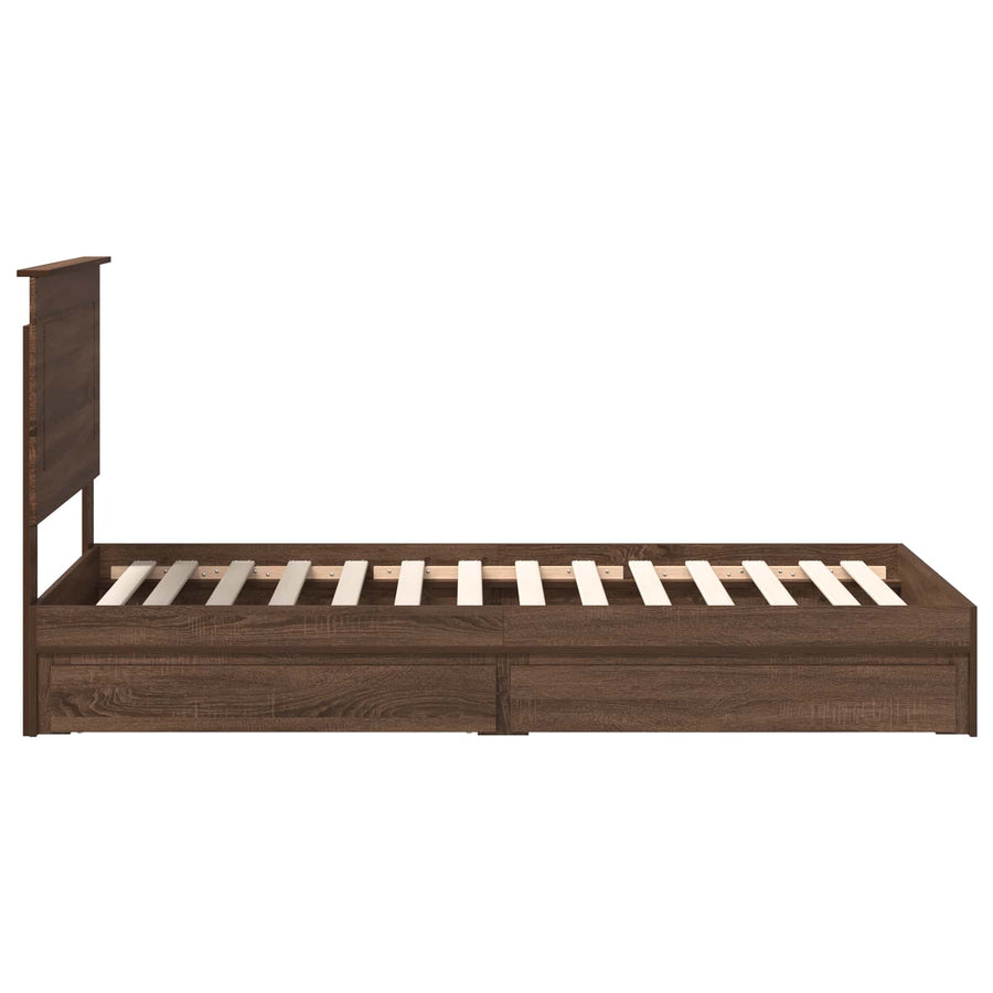 Bedframe met lade Bruin Eiken 75 x 190 cm Bewerkt hout