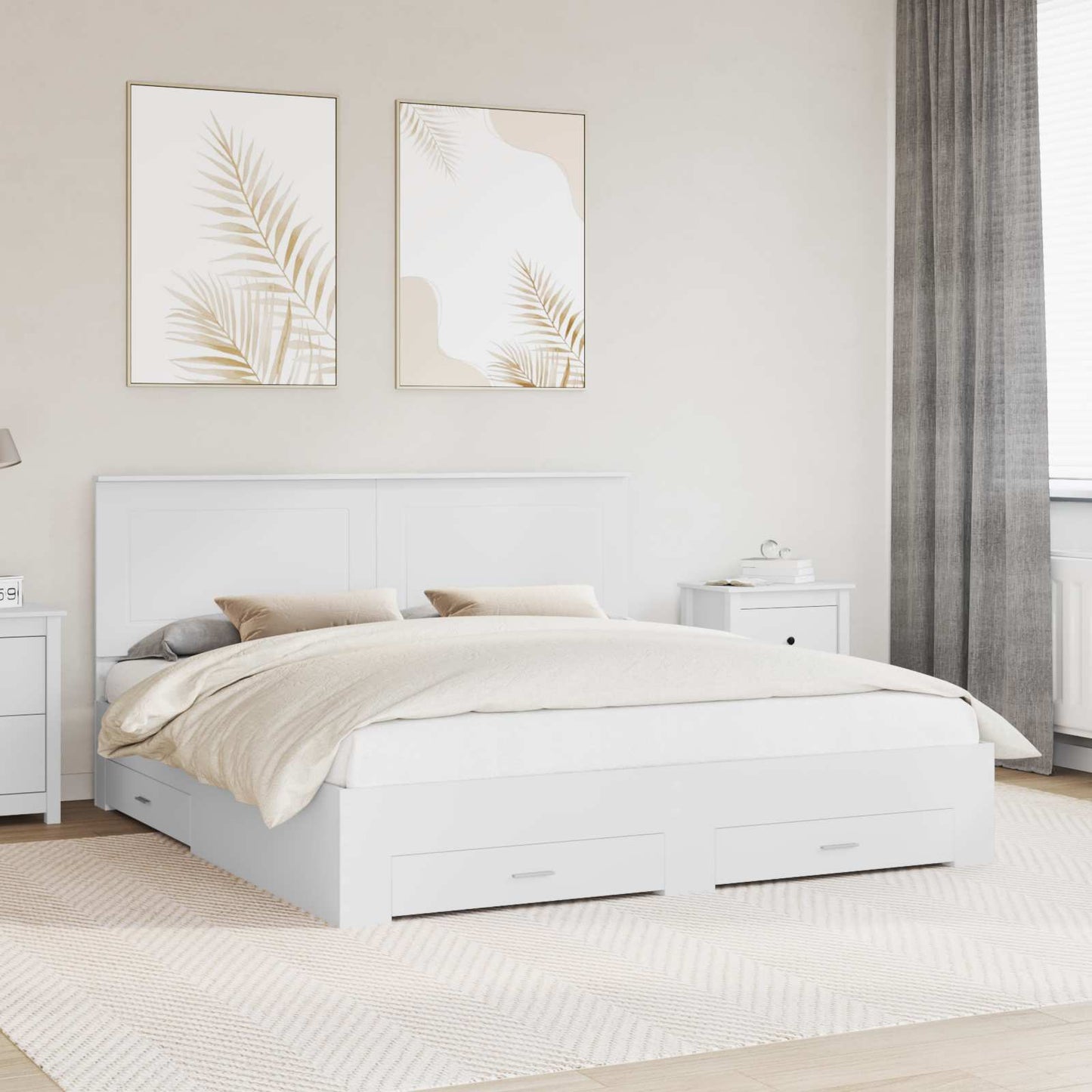 Bedframe met hoofdeinde met lade Wit 200 x 200 cm Bewerkt hout