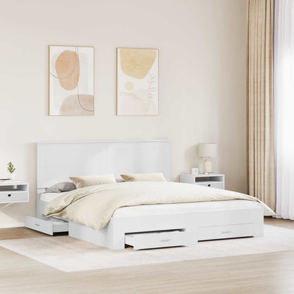 Bedframe met hoofdeinde met lade Wit 200 x 200 cm Bewerkt hout