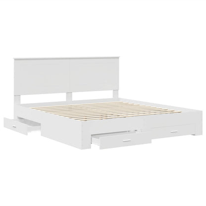Bedframe met hoofdeinde met lade Wit 200 x 200 cm Bewerkt hout