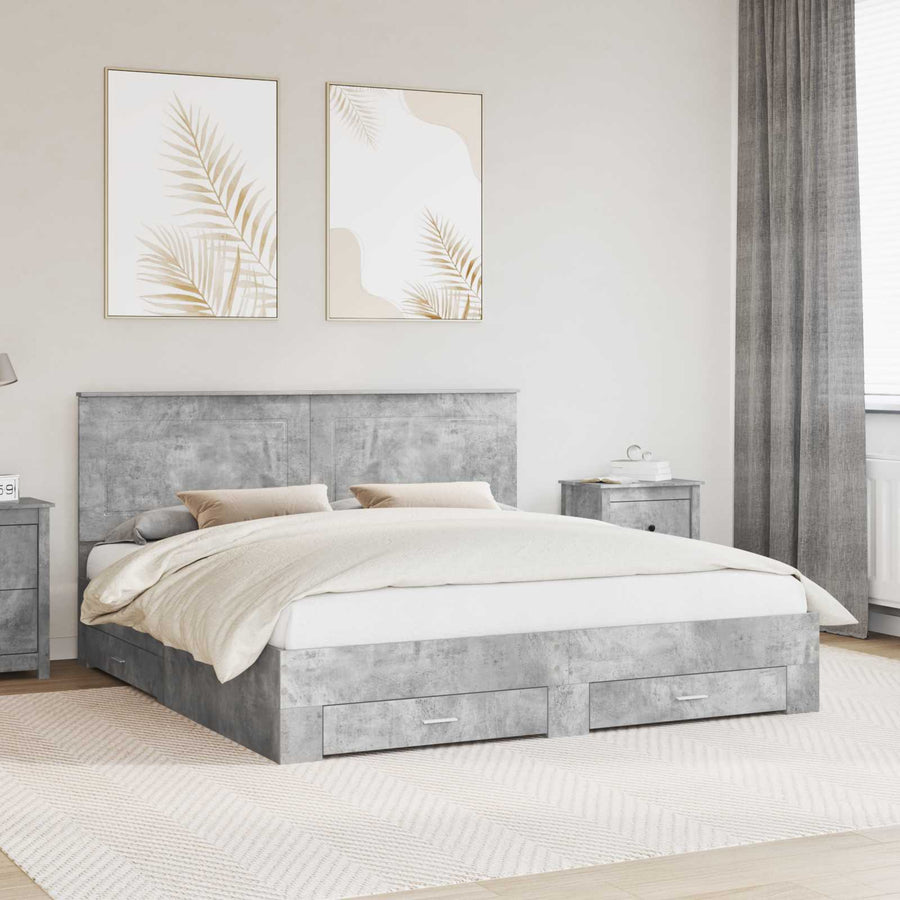 Bedframe met hoofdeinde Beton Grijs 200 x 200 cm Bewerkt hout