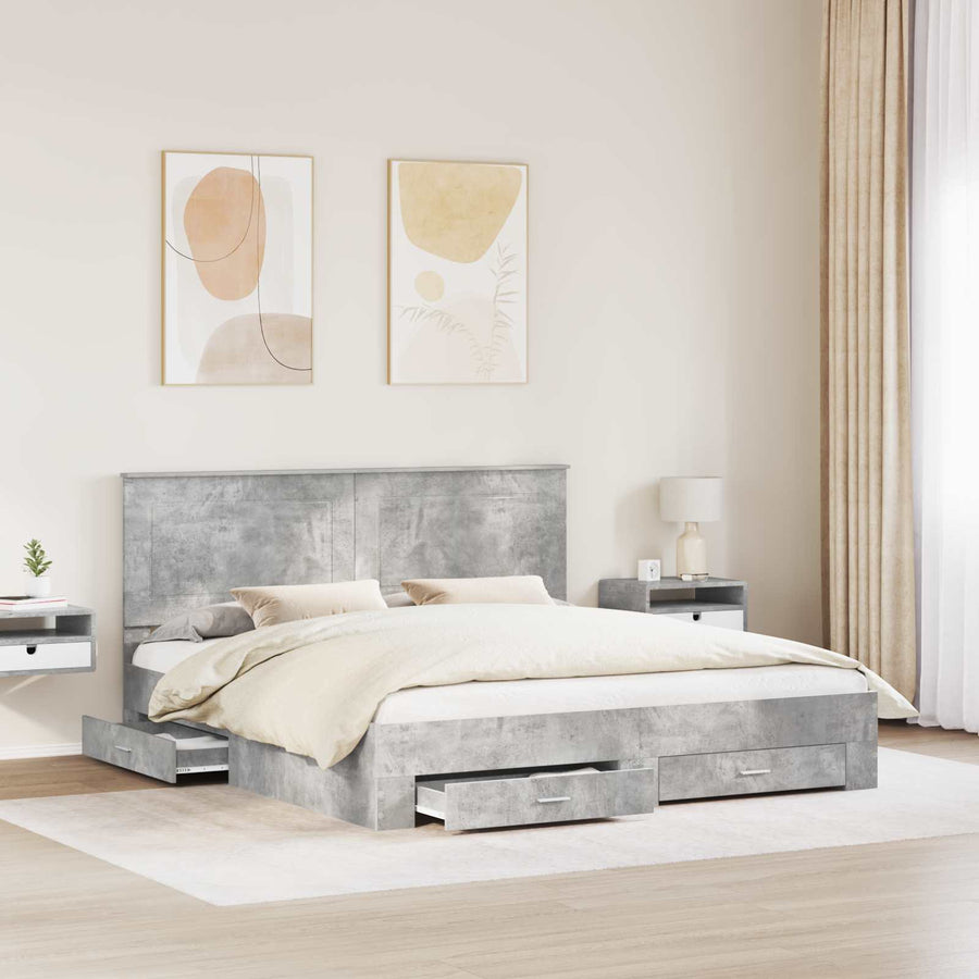 Bedframe met hoofdeinde Beton Grijs 200 x 200 cm Bewerkt hout