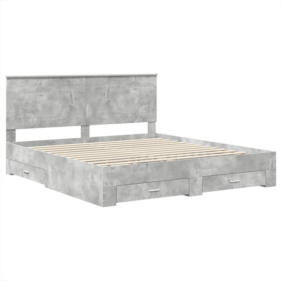 Bedframe met hoofdeinde Beton Grijs 200 x 200 cm Bewerkt hout