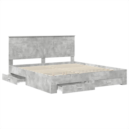 Bedframe met hoofdeinde Beton Grijs 200 x 200 cm Bewerkt hout