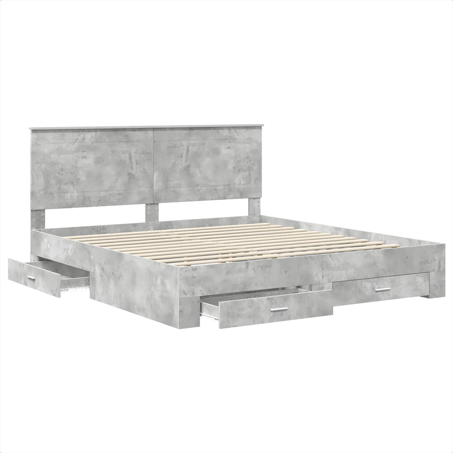 Bedframe met hoofdeinde Beton Grijs 200 x 200 cm Bewerkt hout