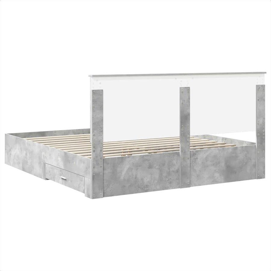 Bedframe met hoofdeinde Beton Grijs 200 x 200 cm Bewerkt hout