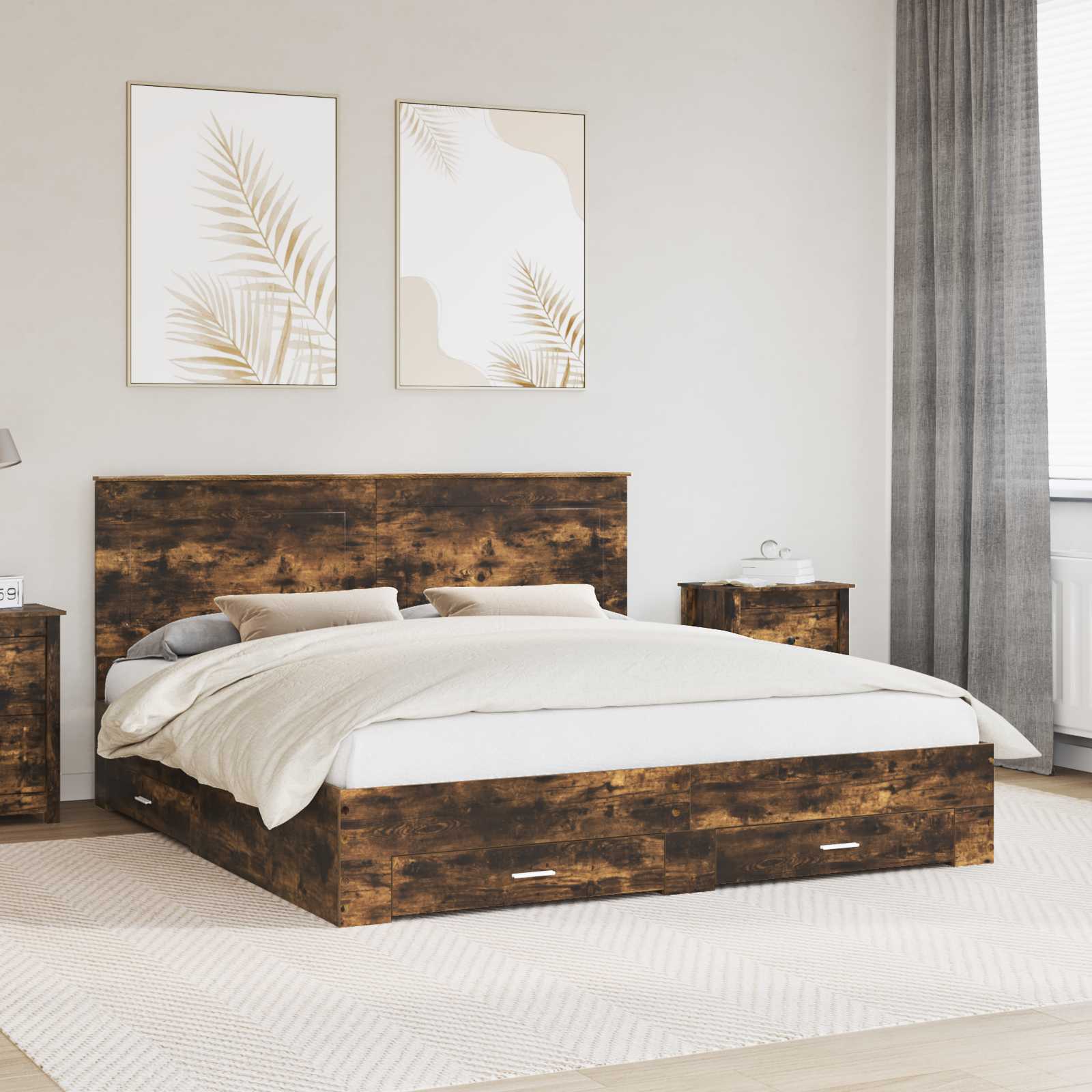 Bedframe met hoofdeinde Gerookt eiken 200 x 200 cm Bewerkt hout