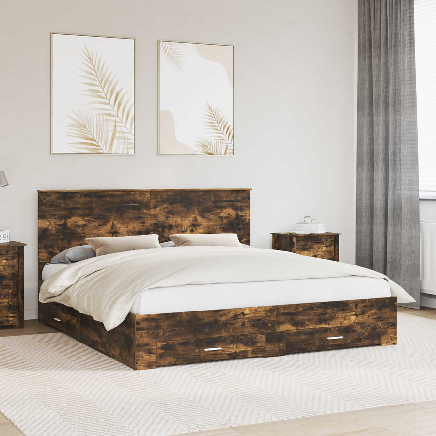 Bedframe met hoofdeinde Gerookt eiken 200 x 200 cm Bewerkt hout