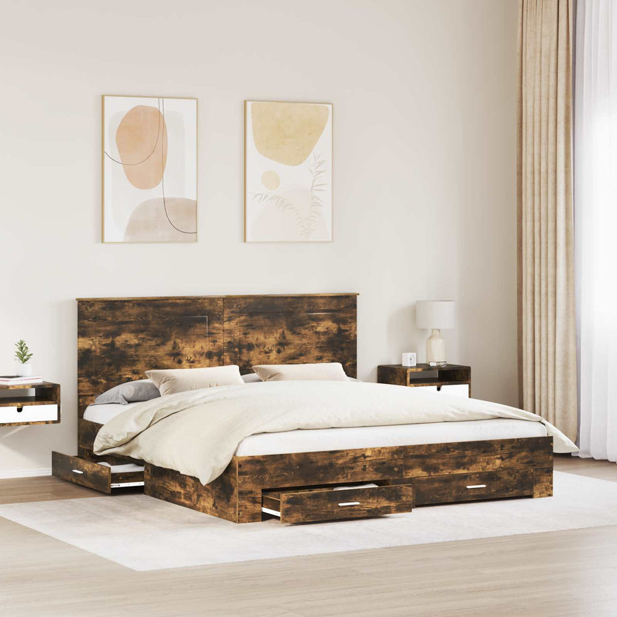 Bedframe met hoofdeinde Gerookt eiken 200 x 200 cm Bewerkt hout
