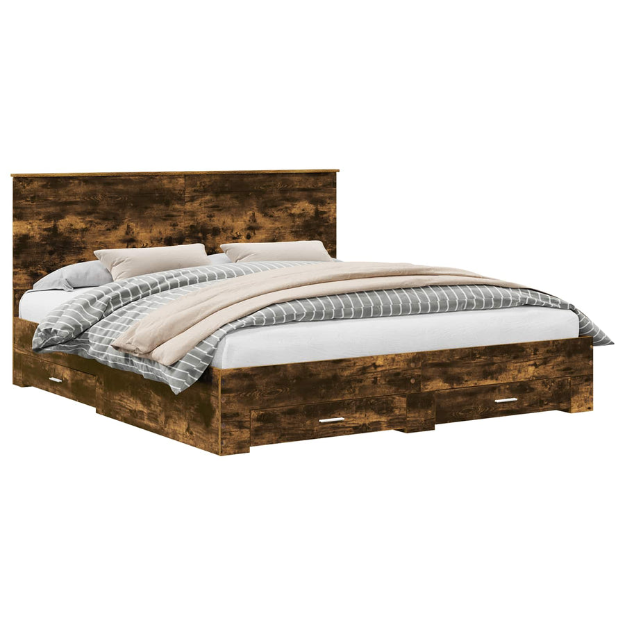 Bedframe met hoofdeinde Gerookt eiken 200 x 200 cm Bewerkt hout