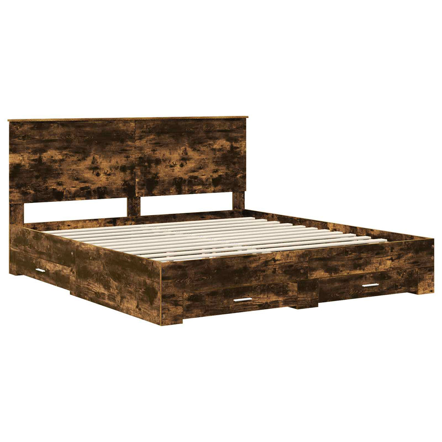 Bedframe met hoofdeinde Gerookt eiken 200 x 200 cm Bewerkt hout