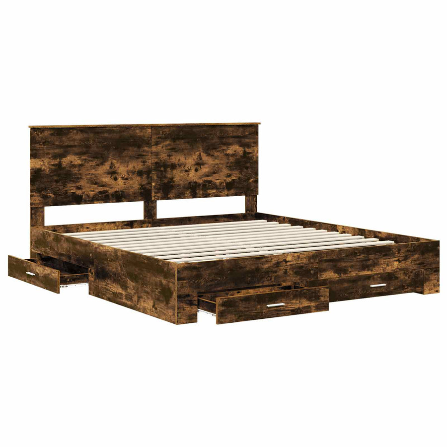 Bedframe met hoofdeinde Gerookt eiken 200 x 200 cm Bewerkt hout
