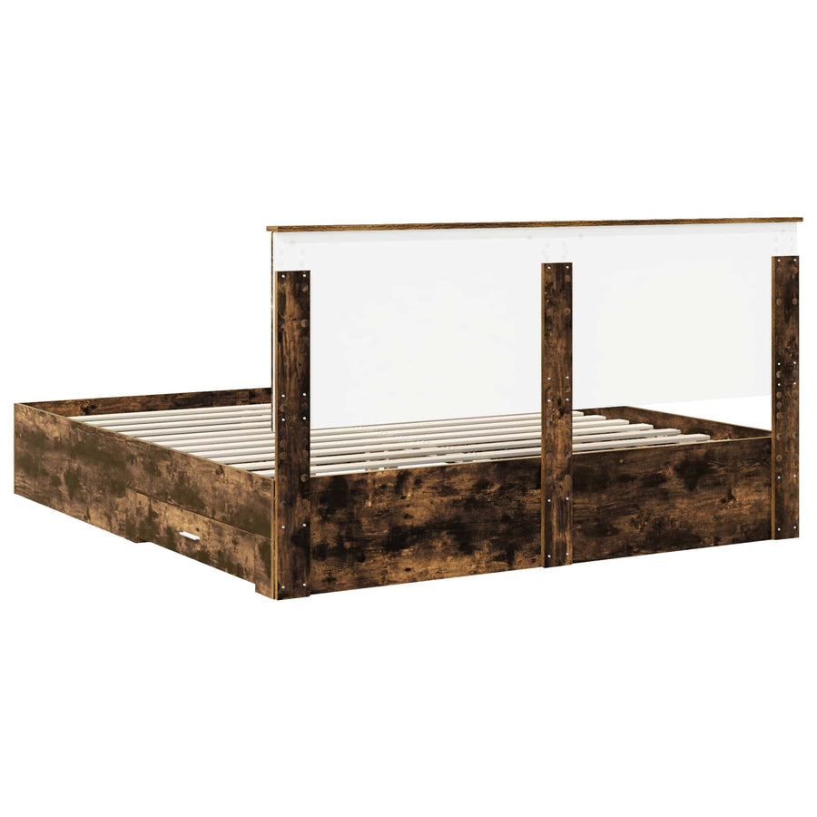 Bedframe met hoofdeinde Gerookt eiken 200 x 200 cm Bewerkt hout