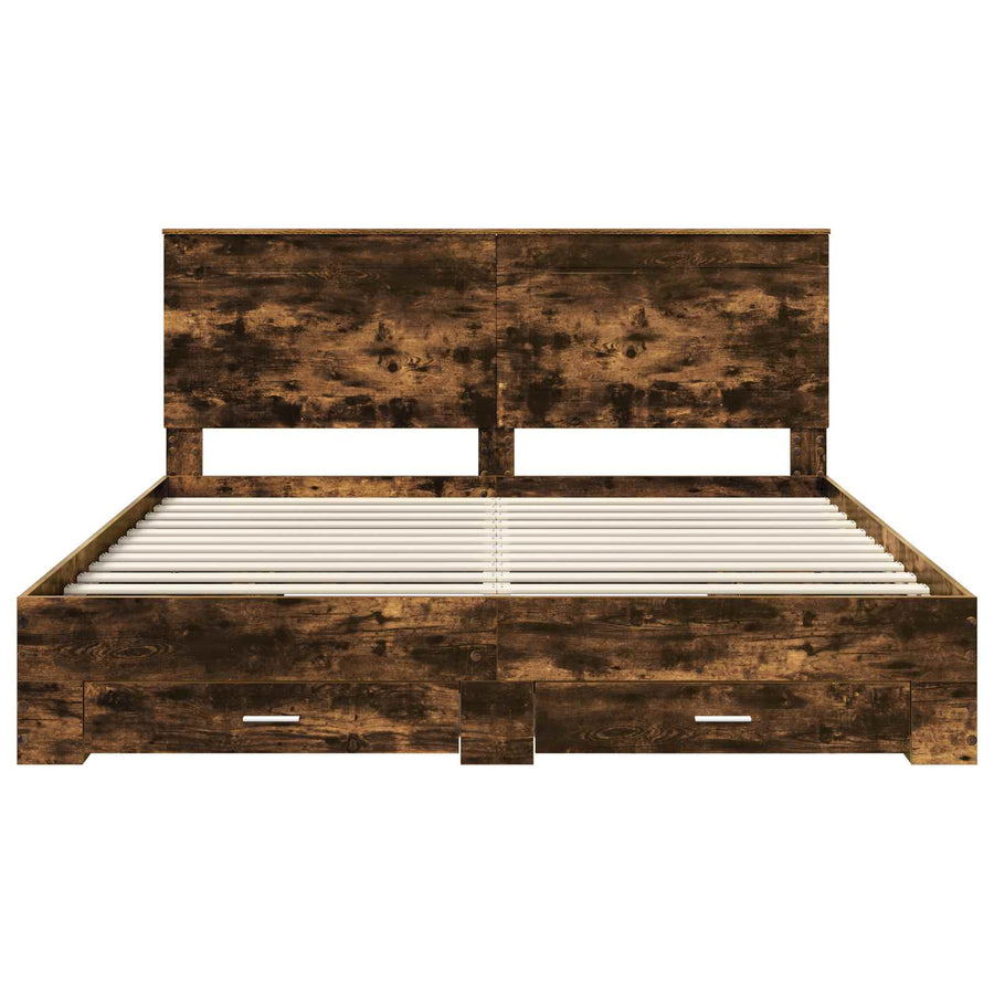 Bedframe met hoofdeinde Gerookt eiken 200 x 200 cm Bewerkt hout