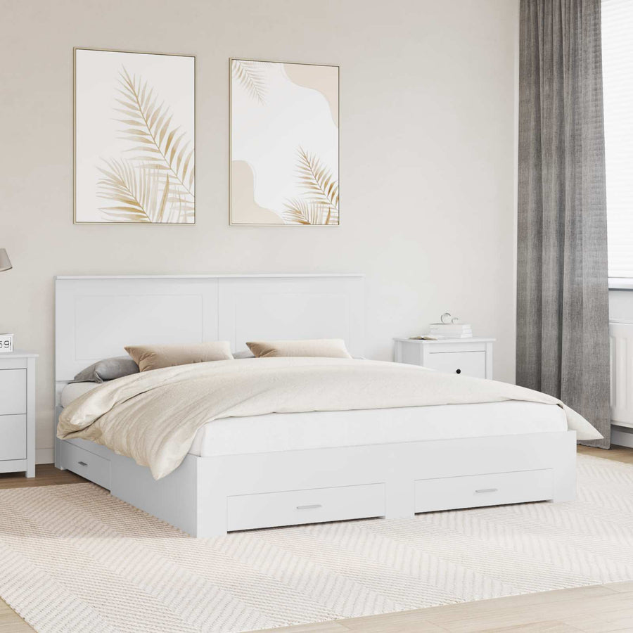 Bedframe met hoofdeinde met lade Wit 180 x 200 cm Bewerkt hout