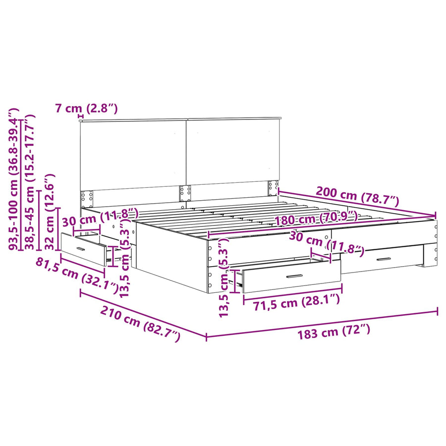 Bedframe met hoofdeinde met lade Wit 180 x 200 cm Bewerkt hout