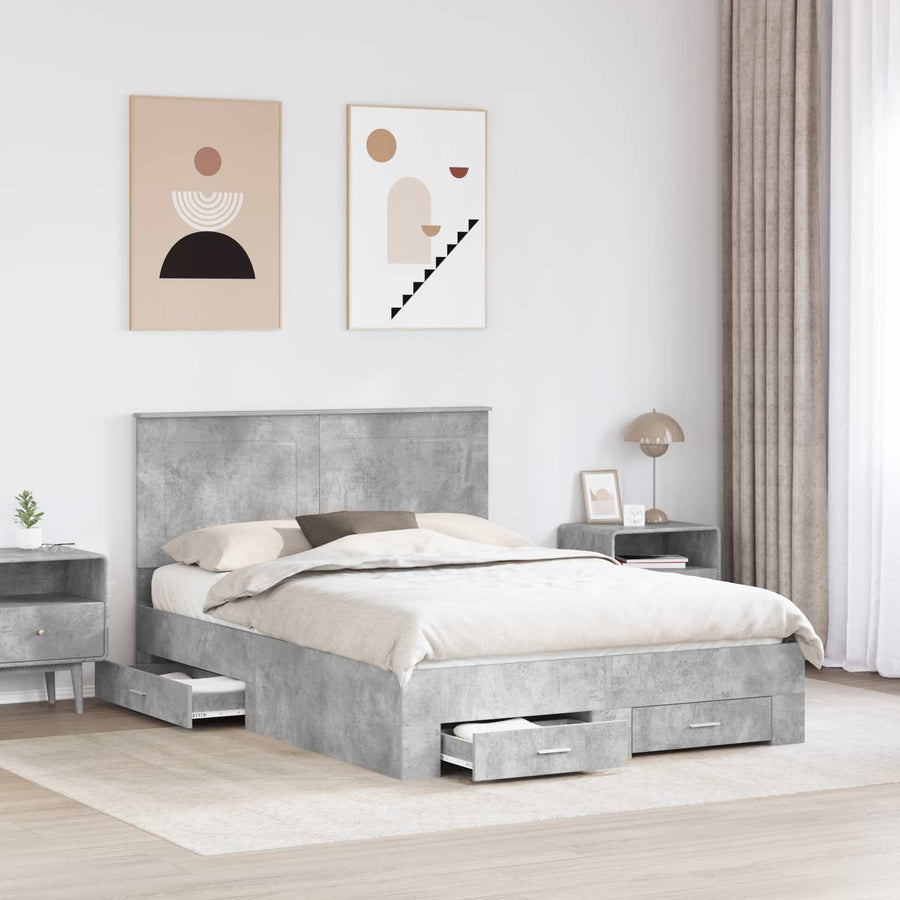 Bedframe met hoofdeinde Beton Grijs 160 x 200 cm Bewerkt hout